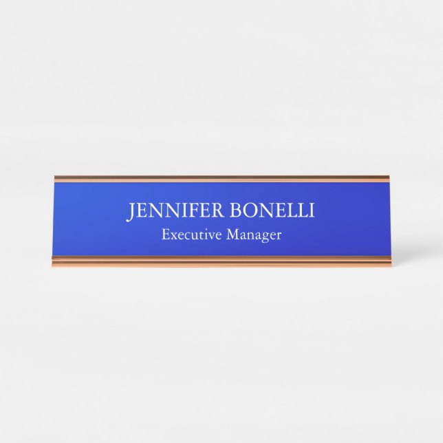 Personalized minimalist blue add your name desk name plate (Front)