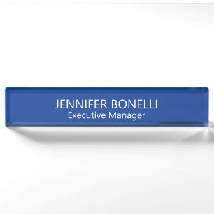Personalized minimalist blue add your name desk name plate