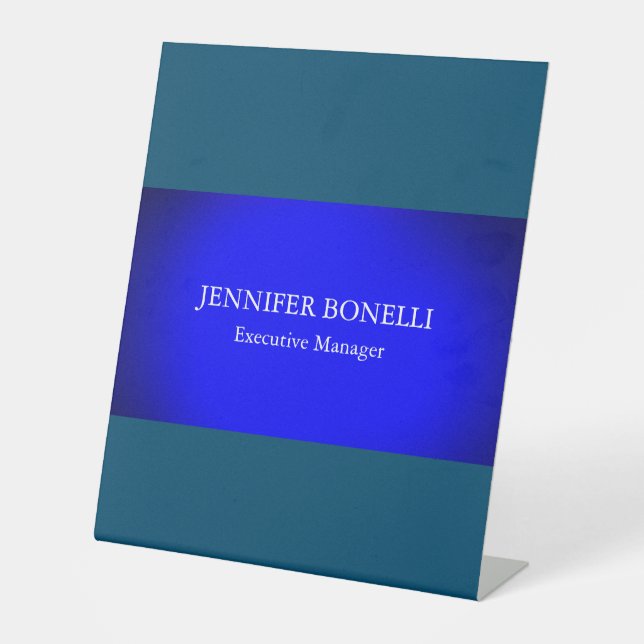 Personalized minimalist blue add your name pedestal sign (Front)