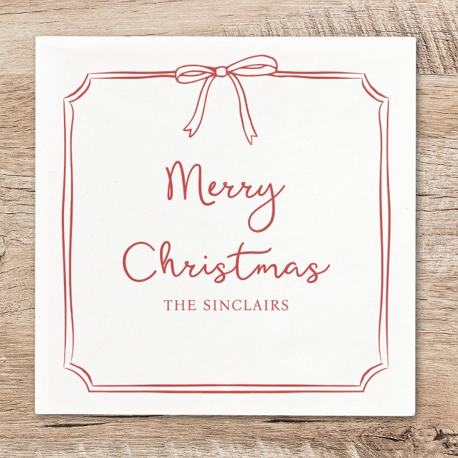 Personalized Minimalist Bow Design Christmas Party Napkins (Creator Uploaded)