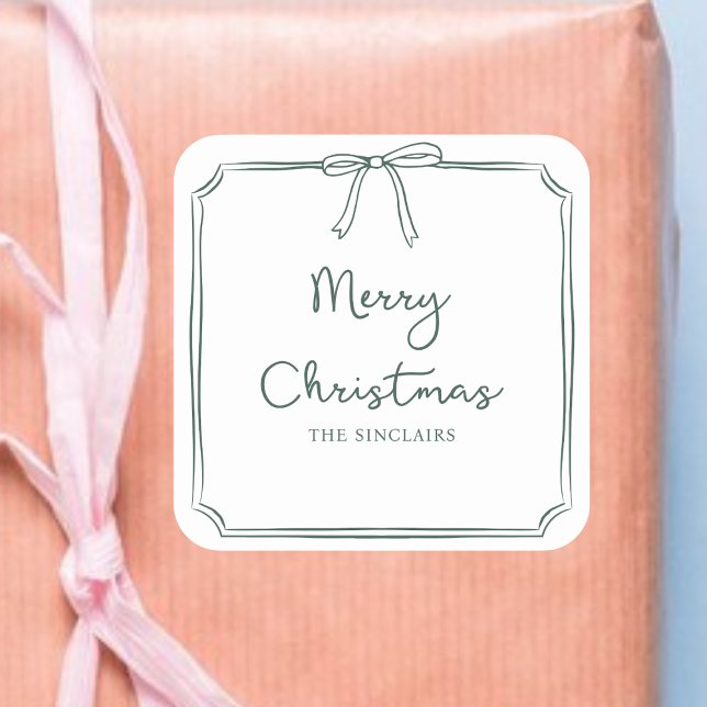 Personalized Minimalist Bow Design Christmas Party Square Sticker (Creator Uploaded)