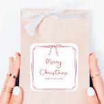 Personalized Minimalist Bow Design Christmas Party Square Sticker<br><div class="desc">Add a festive and personal touch to your holiday gifts with these customizable 'Merry Christmas' stickeres. Featuring a chic hand-drawn bow outline and sophisticated script font, these tags bring a timeless elegance to your presents, party favors, or holiday decor. Personalize with your family name or message for a truly unique...</div>