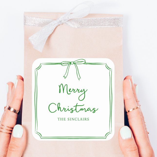 Personalized Minimalist Bow Design Christmas Party Square Sticker (Creator Uploaded)