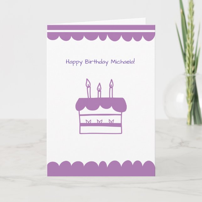 Personalized Minimalist Cake Purple Birthday Card (Front)