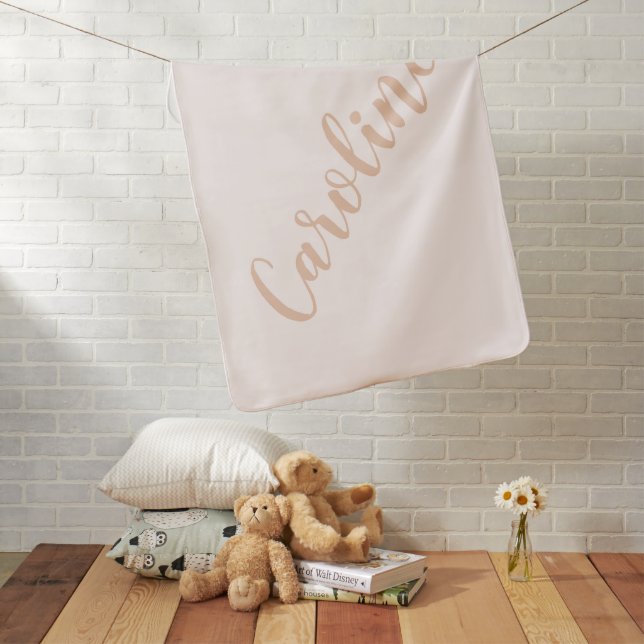 Personalized Minimalist Calligraphy Name Blush Tan Baby Blanket (In Situ)