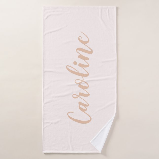 Personalized Minimalist Calligraphy Name Blush Tan Bath Towel Set (Bath Towel)