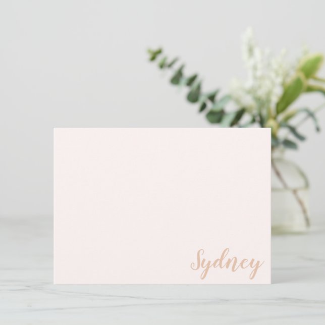 Personalized Minimalist Calligraphy Name Blush Tan Note Card (Standing Front)