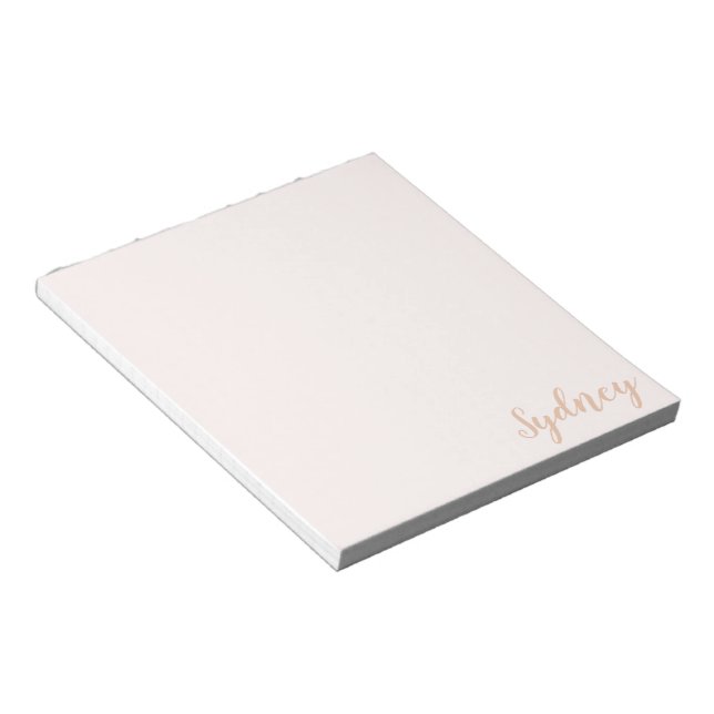 Personalized Minimalist Calligraphy Name Blush Tan Notepad (Angled)