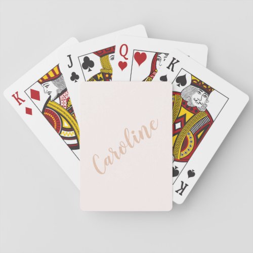 Personalized Minimalist Calligraphy Name Blush Tan Poker Cards