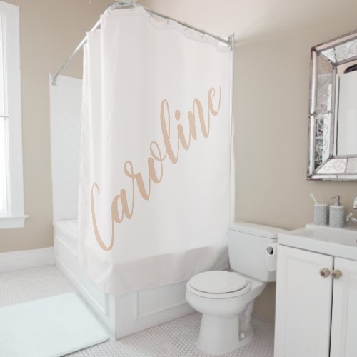 Personalized Minimalist Calligraphy Name Blush Tan Shower Curtain