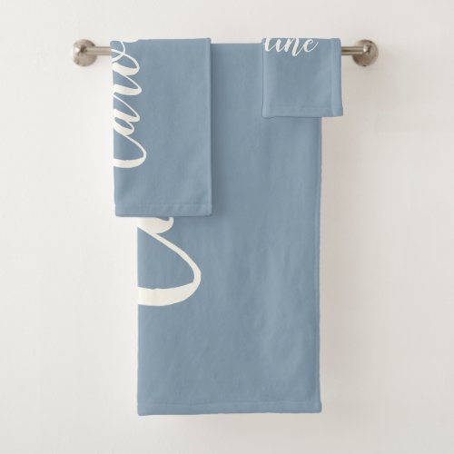 Personalized Minimalist Calligraphy Name in Blue  Bath Towel Set