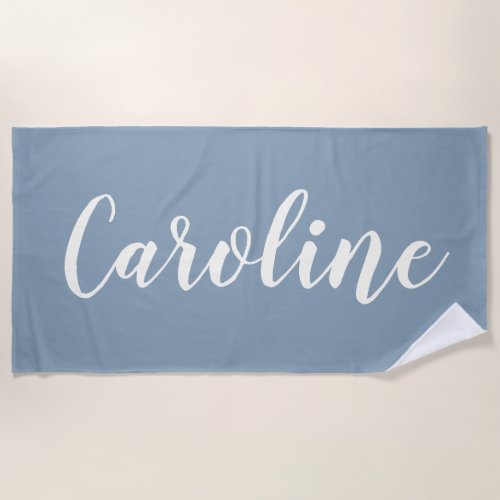 Personalized Minimalist Calligraphy Name in Blue Beach Towel