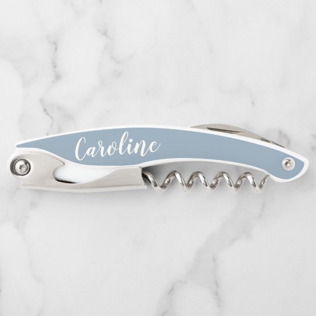 Personalized Minimalist Calligraphy Name in Blue  Waiter's Corkscrew (Front)