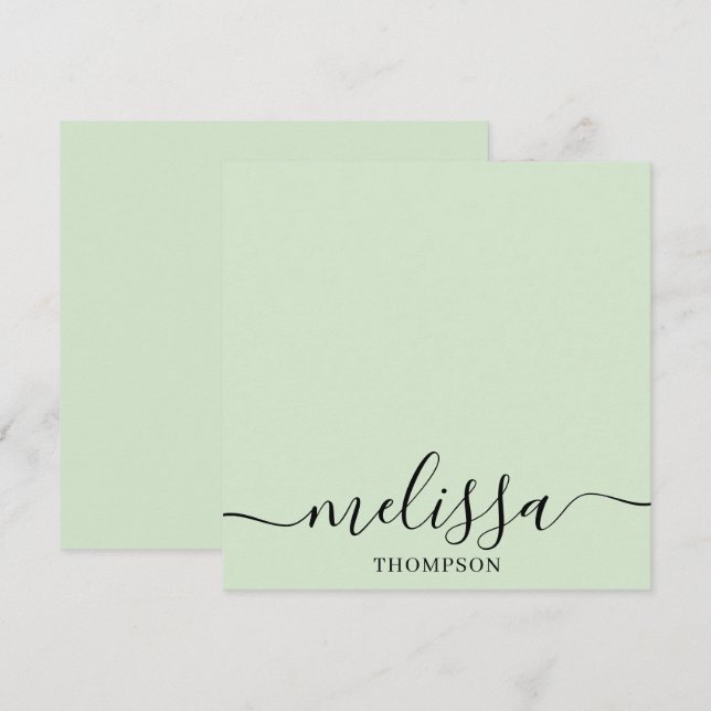 Personalized Minimalist Calligraphy Script Green Note Card (Front/Back)