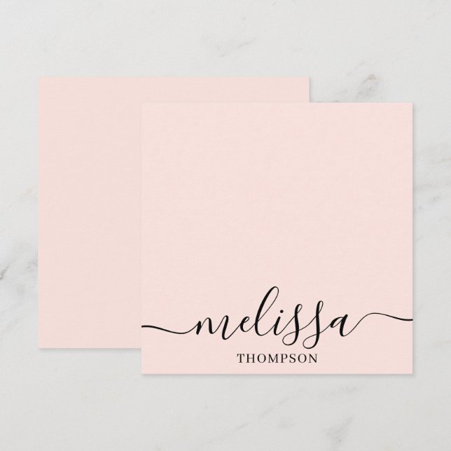 Personalized Minimalist Calligraphy Script Pink Note Card (Front/Back)