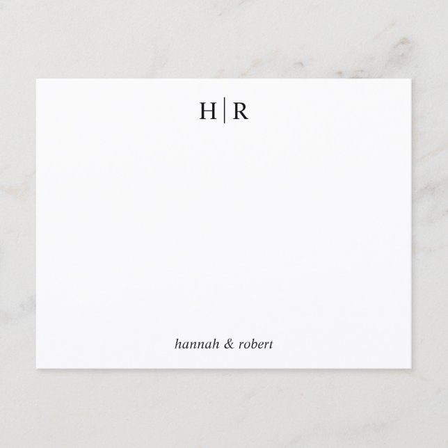 Personalized Minimalist Classic Two Monogram Note Card (Front)