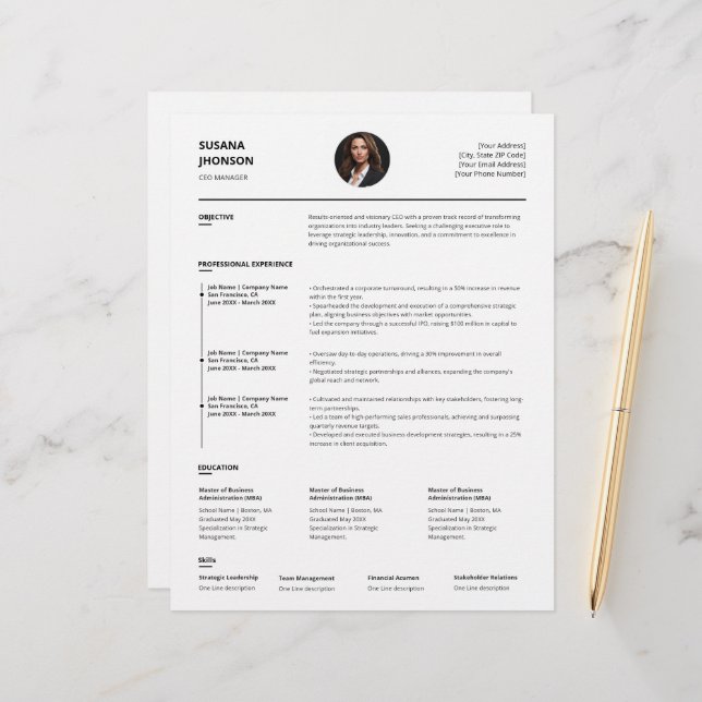 Personalized Minimalist Clean Resume Template (Front/Back In Situ)