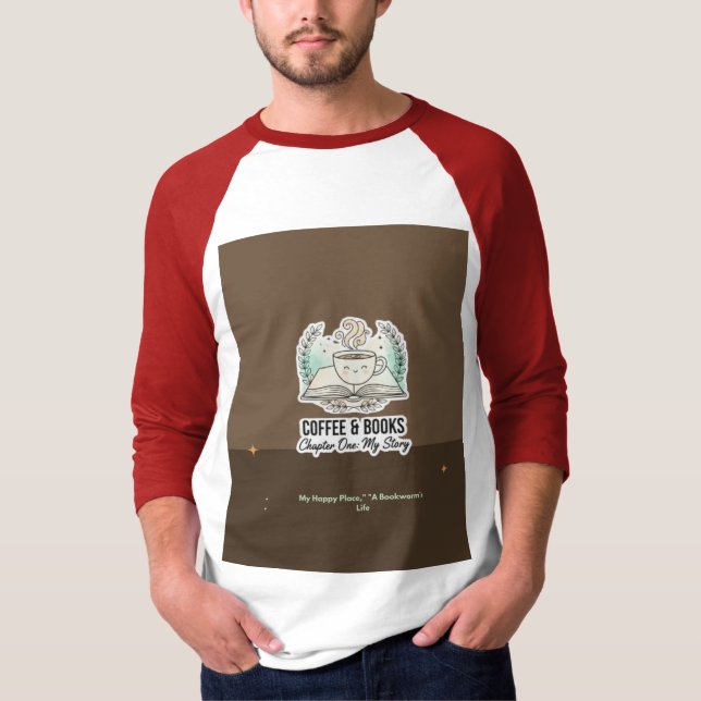 Personalized Minimalist Coffee & Books T-Shirt | E (Front)