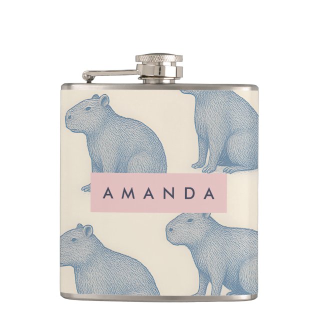Personalized Minimalist Cute Capybara Pattern Flask (Front)