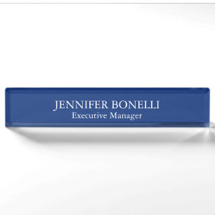 Personalized minimalist dark blue add your name desk name plate