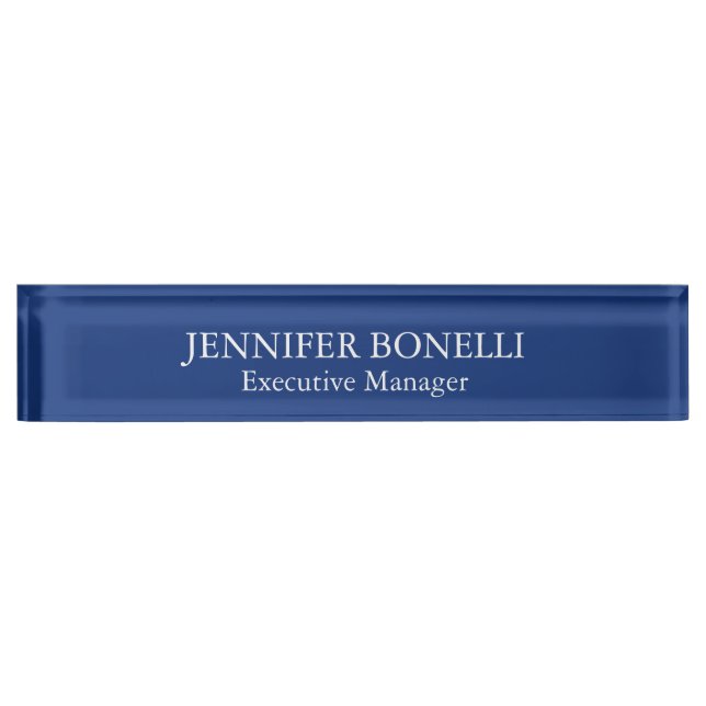 Personalized minimalist dark blue add your name desk name plate (Front)