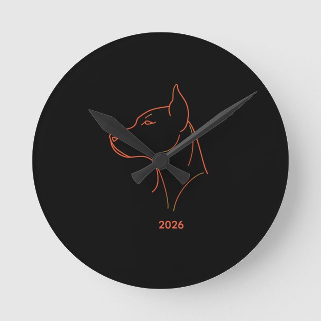 Personalized Minimalist Doberman Line Art Desk Mat Round Clock (Front)
