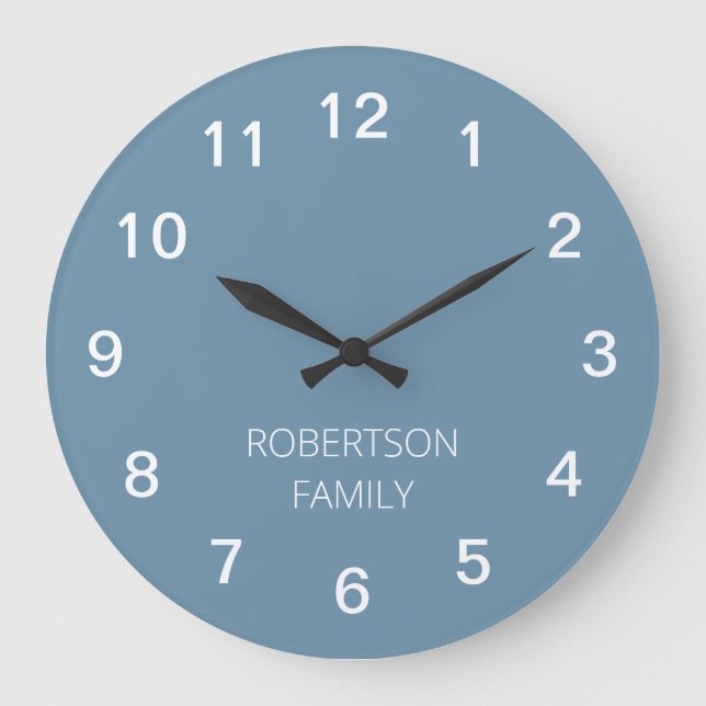 Personalized Minimalist Dusty Blue Wall Clock (Front)