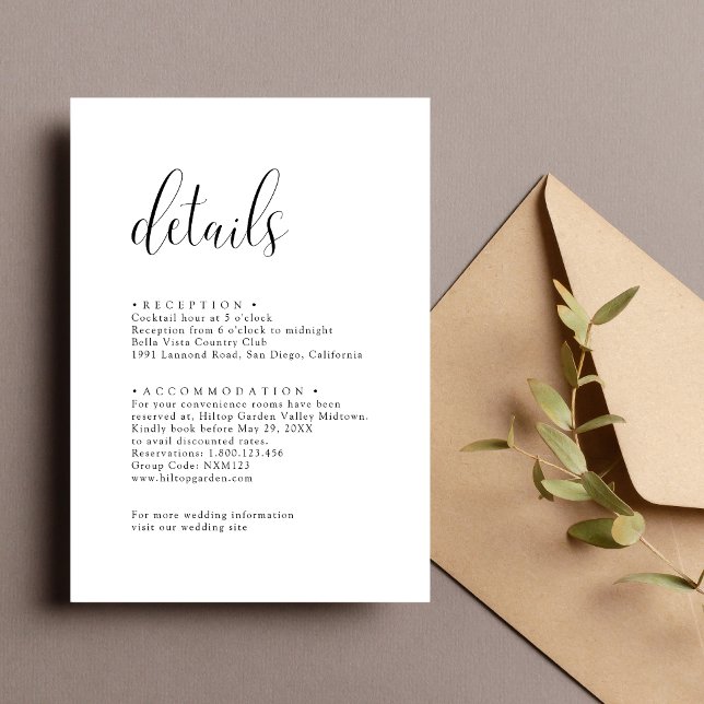 Personalized Minimalist Elegant Wedding Details Enclosure Card (Creator Uploaded)
