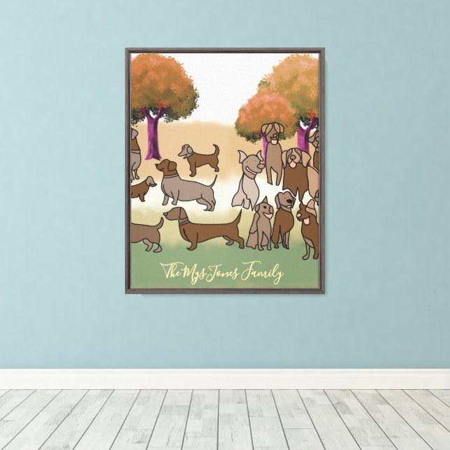 Personalized Minimalist Family Dogs Gathering Canvas Print (Insitu(Wood Floor))