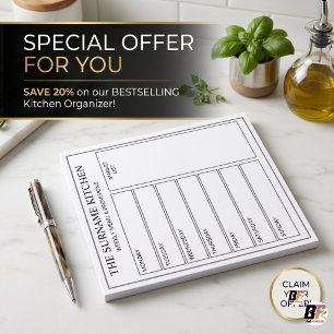 Personalized Minimalist Family Kitchen Weekly Menu Notepad