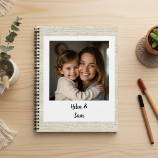 Personalized Minimalist Family Photo Faux Burlap Notebook