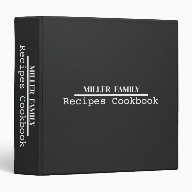 Personalized Minimalist Family Recipe Cookbook  3 Ring Binder (Front/Spine)