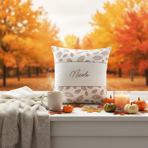 Personalized Minimalist Farmhouse Leaf Fall Throw Pillow