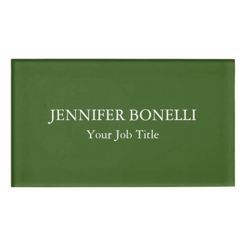 Personalized minimalist forest green customized name tag