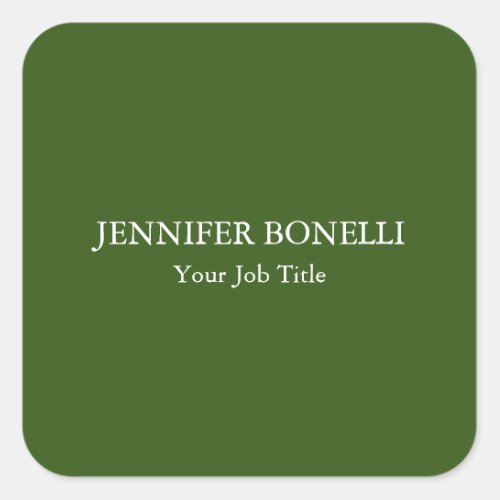 Personalized minimalist forest green customized square sticker