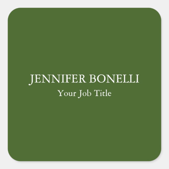 Personalized minimalist forest green customized square sticker (Front)