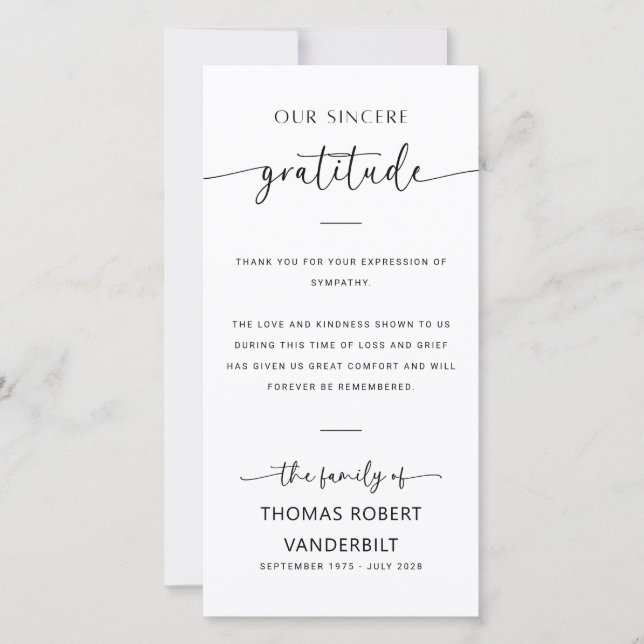 Personalized Minimalist Funeral Thank You Cards (Front)