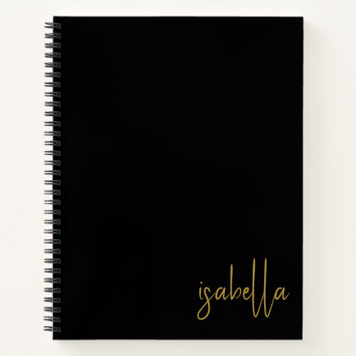 Personalized Minimalist Gold Script Name Black Notebook