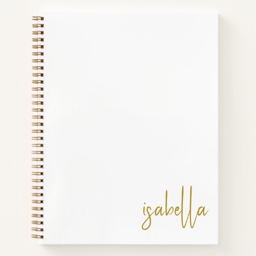 Personalized Minimalist Gold Script Name Spiral  Notebook