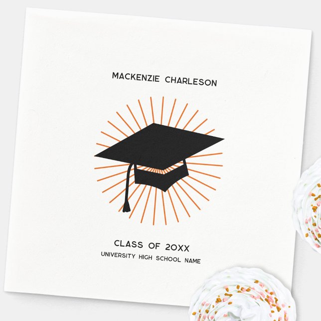Personalized Minimalist Graduation Cap Party Napkins (Modern graduation party mortarboard cap personalized party napkin)