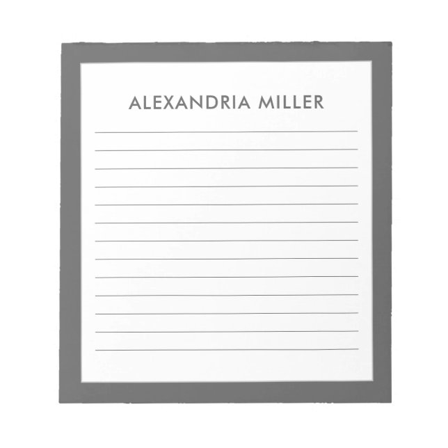 Personalized Minimalist Gray Name Lined Notepad (Front)