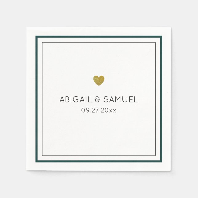 Personalized Minimalist Green White  Wedding  Napkins (Front)
