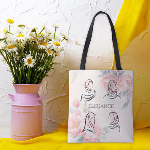 Personalized Minimalist Hijab Line Art Floral Tote Bag