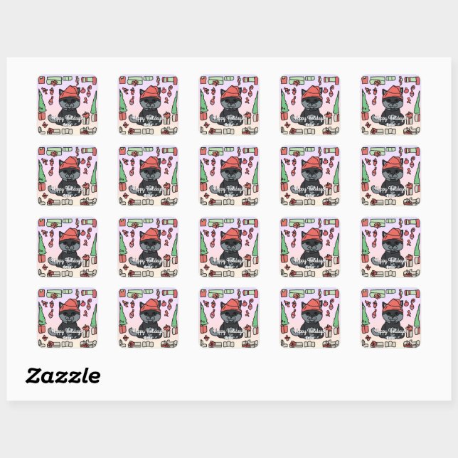 Personalized Minimalist Holiday Cat's Gifts  Square Sticker (Sheet)
