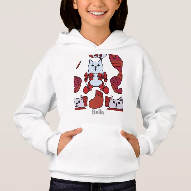 Personalized Minimalist Holiday Cats in Stockings  Hoodie (Front)
