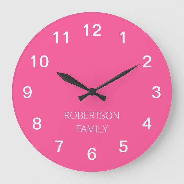 Personalized Minimalist Hot Pink Wall Clock (Front)