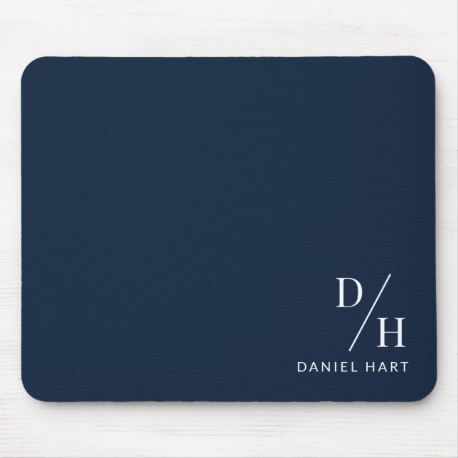 Personalized Minimalist Initial Name Navy Blue Mouse Pad (Front)