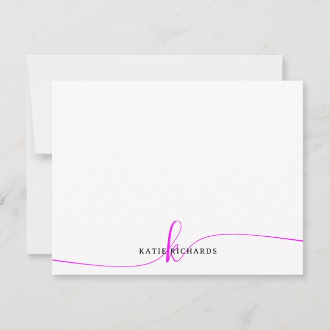 Personalized Minimalist Magenta Pink Note Card (Front)