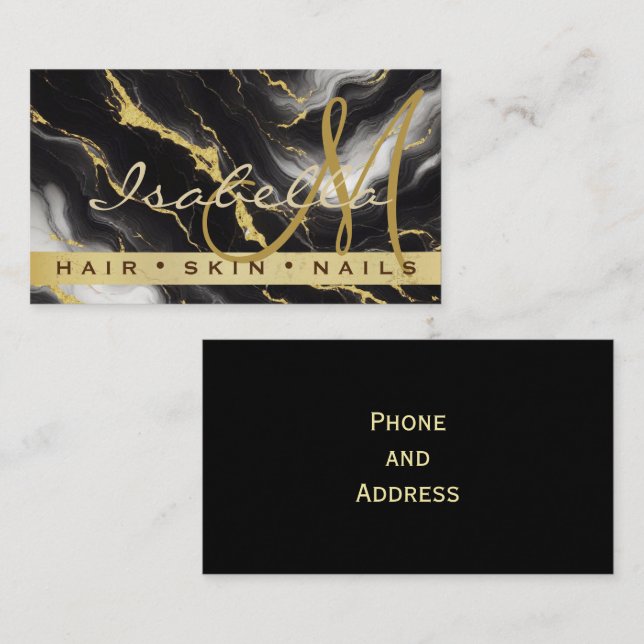 Personalized Minimalist Modern Black Gold Marble Business Card (Front/Back)