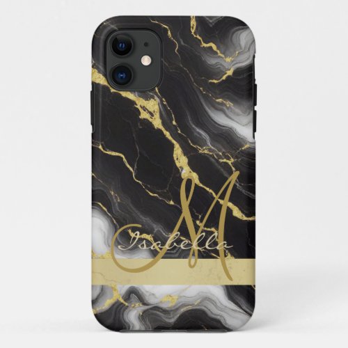 Personalized Minimalist Modern Black Gold Marble iPhone 11 Case